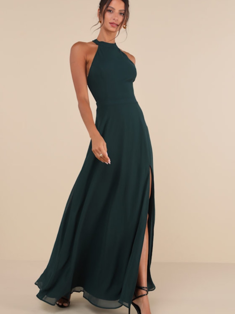 Lulus Confidently Charismatic Emerald Backless Halter Maxi Dress Green - Size M